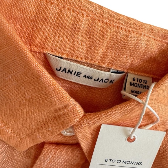 Janie and Jack Tangerine Linen Dress Shirt Oxford Roll Cuff Baby Boy 6-12M NWT - Picture 5 of 6